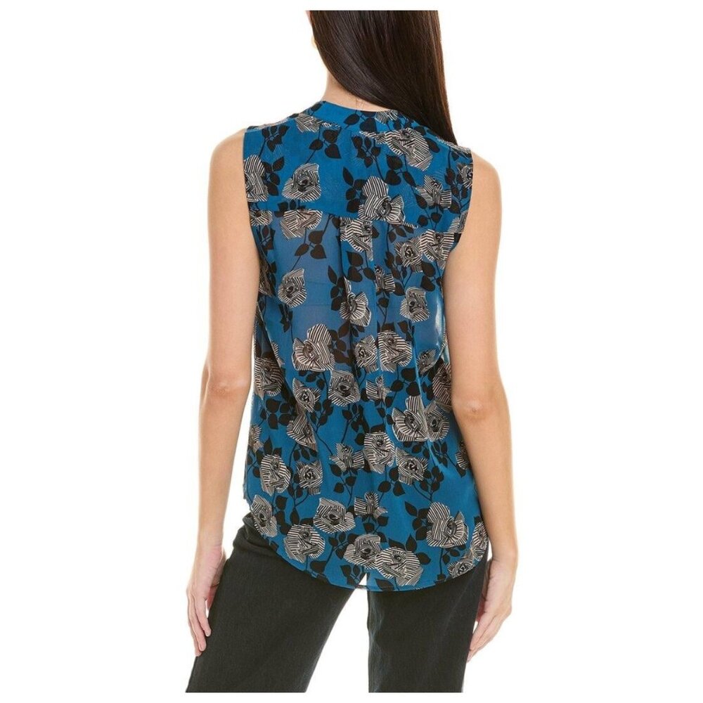 !! CAbi 4180 Engrave Sleeveless Teal Blue Floral Blouse sz M - Picture 2 of 7